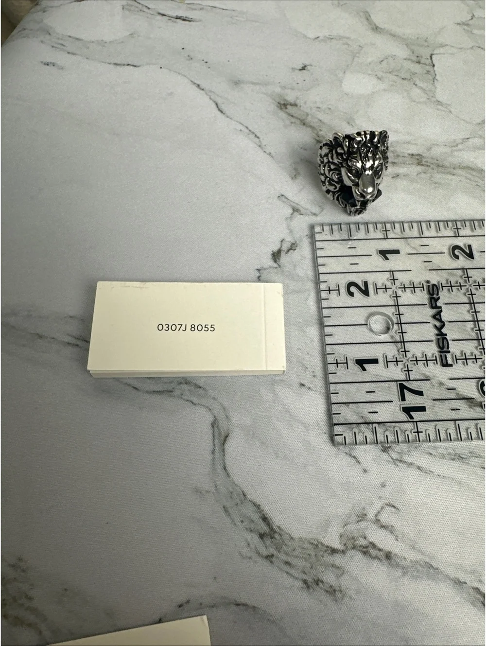 GUCCI Lion Head Ring Black Silver Tone Sz 23 Made in Italy